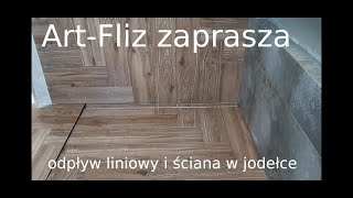 Odpływ liniowy i ściana z płytek 120x20 w jodełkę [upl. by Ettenal]