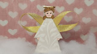 How to make a simple golden bow Angel for Christmas decorations christmas angel diycraftforkids [upl. by Ahsieit]