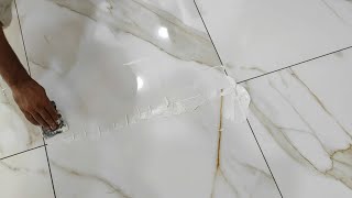 How To Grout Floor Tile Process Part 1  Construction Work [upl. by Anneres]