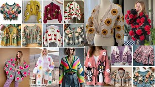 Crochet Cardigan Design  crochet sweater design for women  crosia sweater ke design [upl. by Arel739]