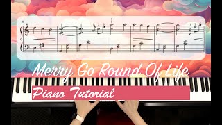 Merry Go Round of Life  Howls Moving Castle Piano Tutorial [upl. by Sordnaxela]