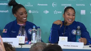 Simone Biles and Jordan Chiles discuss Olympic silver and bronze in floor [upl. by Yenitsed]