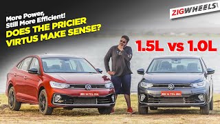 Volkswagen Virtus 1 vs 15  Bigger Engine Worth It  0100 Performance Mileage Prices Compared [upl. by Day214]