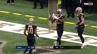 Michael Thomas pulls a cellphone out from under the goalpost after 72 yard Nov 4 2018 [upl. by Latonia331]