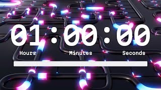 60Minute 1Hour Countdown Timer  Neon Lights Dynamic Theme  Progress Bar  Ending Sound [upl. by Lohse]