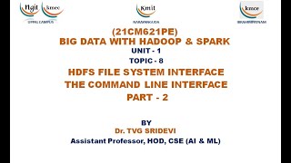 UNIT  1HDFS FILE SYSTEM INTERFACE THE COMMAND LINE INTERFACE PART  2 [upl. by Goodden]