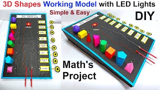 3d shapes working model with led lights  maths tlm project  craftpiller [upl. by Anhcar193]