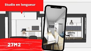 Exemple aménagement studio 30m2 en longueur avec alcôve [upl. by Cerell]