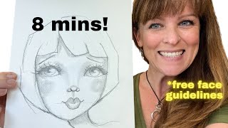 How I Draw and Shade a Whimsical Face in 8 minutes flat PLUS 7 Face Drawing Guidelines FREE [upl. by Borden]