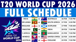 ICC T20 World Cup 2026 Schedule T20 World Cup 2026 Schedule Date Time amp Venues [upl. by Bhatt]