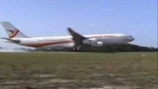 SLM Airbus A340 long flare and wheelie at SMJP [upl. by Nnyllaf]