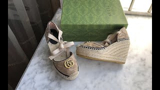 Gucci Womens Ankle Tie Wedge Platform Espadrille Review [upl. by Townshend479]