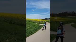 Planespotter roller skater and business jet final approach near Zurich airport and Oberglatt [upl. by Sevik]