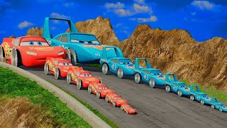 Double Flatbed Trailer Truck vs Speedbumps Train vs Cars BeamngDrive  Flatbed Trailer [upl. by Ailliw699]