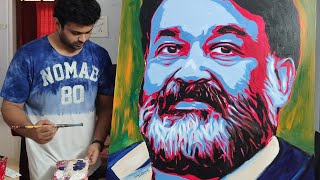 Mohanlal Acrylic painting 🎨 in huge canvas Lalettan  New AVATAR  Mohanlal drawing  malayalam [upl. by Jandy]