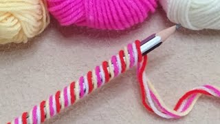 Amazing 3 Beautiful Woolen Yarn Flower making ideas with Pencil  Easy Sewing Hack [upl. by Kaiulani]