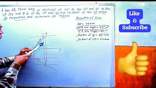 A line AB 75 mm long is inclined at 45° to the HPand 30° to the VP Its end B is in the HP [upl. by Risley68]