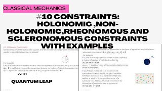 10 Constraints Holonomic NonHolonomicRheonomous and Scleronomous Constraints with Examples [upl. by Neron]