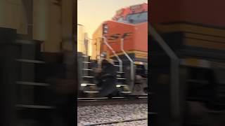 Tier 4 trails on fast BNSF Cargill feed train bnsftrains bnsf bnsfrailway train [upl. by Chavey]