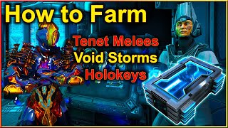 Warframe Farming Corrupted Holokeys Tenet Melees amp Void Storms [upl. by Leann]