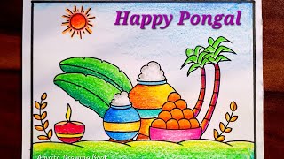 Pongal Drawing Easy  How to Draw pongal Festival Drawing Happy Pongal Drawing Pongal Pot drawing [upl. by Anayaran]