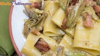 Paccheri con carciofi alla carbonara  Ricetta in 1 minuto [upl. by Pamelina70]