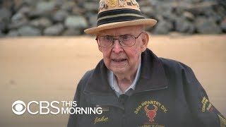 Veteran returns to Omaha Beach for first time in 75 years [upl. by Ellerehs]