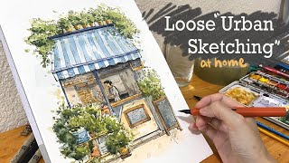 Loose Ink amp Watercolor Sketching Tutorial l How to Sketch a Café [upl. by Nodle]