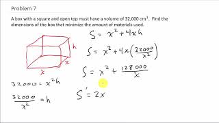 Optimization Minimize Surface Area of a Box Given the Volume [upl. by Armyn296]