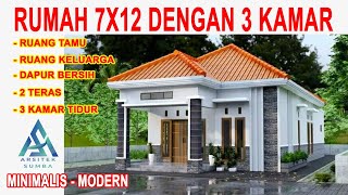 DESAIN RUMAH MINIMALIS 7X12 M DENGAN 3 KAMAR TIDUR [upl. by Nosirrag]