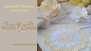 Tutorial Bomboniere all uncinetto  Sacchetti bicolorebags bicolor crochet 22 [upl. by Merrel642]