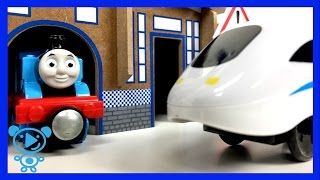 Trains video with Thomas  trucks locomotives wooden railway [upl. by Arrahs506]