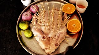 Toothpick Full chicken roast  full chicken roast  Tasty chicken recipe  Village cooking [upl. by Ttebroc]