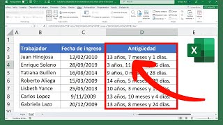 Calcular la ANTIGUEDAD de un TRABAJADOR en Años Meses y Días [upl. by Nobell]