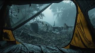 Camping in Stormy Weather Sleeping in Tent Near Abandoned Plane [upl. by Lenrad]