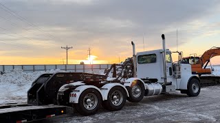 HAULING DOOSAN LOADER WITH 50 TON LOWBOY TRACTOR TRAILER [upl. by Enoid]