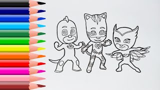 Dibuja y Colorea a Los PJ Masks Gekko Gatuno y Buhita  Dibujos para Niños [upl. by Annayt]