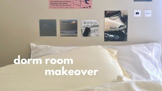 dorm room makeover  rearranging layout pastel bedding pinterestinspired and minimalist design [upl. by Llenil]