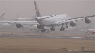 16１万回再生❣ 壮絶着陸！機体を叩きつけられたルフトハンザ航空A340損傷が激しいのか成田空港に！hironuma [upl. by Haff758]