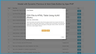 Modal with Dynamic Previous amp Next Data Button by Ajax PHP [upl. by Enila816]