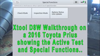 Xtool D8W Walkthrough on a 2016 Toyota Prius showing the Active Test and Special Functions [upl. by Haydon]