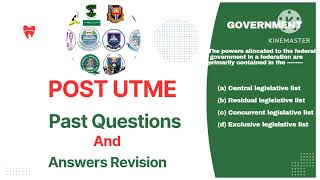 Post UTME Past Questions and Answers on Government Government Post UTME [upl. by Wartow]