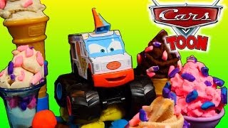 Cars Toons Maters Tall Tales IScreamer Monster Truck in Play Doh Ice Cream Course [upl. by Nairbo]