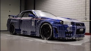 Detailing nissan skyline R34 GT R Nismo Omori R tune  chassis 001  by Autoreiniging Centrale [upl. by Nosittam]