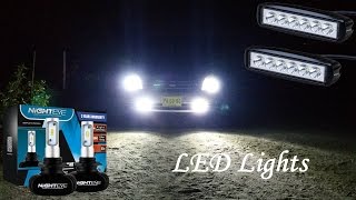 NIGHTEYE Auto LED 9006 Headlight Bulbs amp Nilight 2pcs 18w spot ledbar slideshow review with driving [upl. by Strohben562]