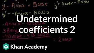 Undetermined coefficients 2  Second order differential equations  Khan Academy [upl. by Macswan324]