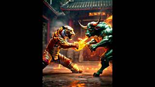 fire tiger vs green fire bull fight in kungfu animal fightingtiger shortsvideo tigerlion [upl. by Ahsienyt733]