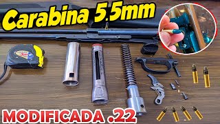 Como modificar Carabina de pressão 55mm pra munição 22lr Cano fixo [upl. by Tenom559]