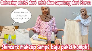 UNBOXING OLEH2 DARI MBK DIAN SEPULANG DARI KOREA  SKINCARE MAKEUP SAMPE BAJU AKU COBAIN SEMUA [upl. by Yecnay]