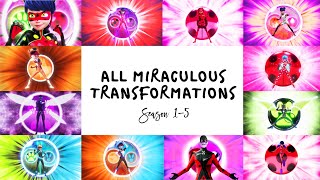 MIRACULOUS  💫 ALL TRANSFORMATIONS  Season 1 to 5 ☯️  Tales of Ladybug and Cat Noir [upl. by Sirama817]